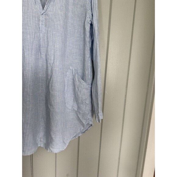 CP Shades Teton Tunic M Medium Blue White striped Linen Collar Pockets - Picture 2 of 8